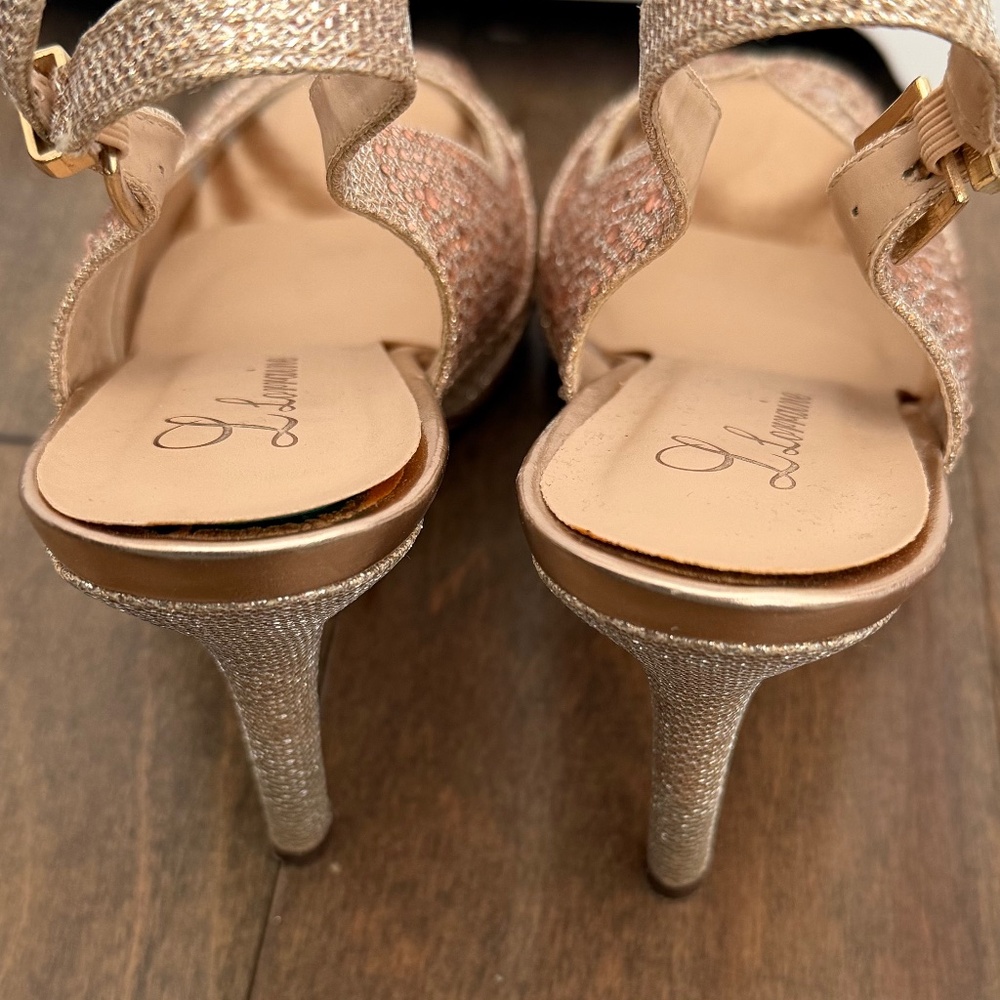 L Lorraine Gold Rhinestone Heels - Picture 4 of 10